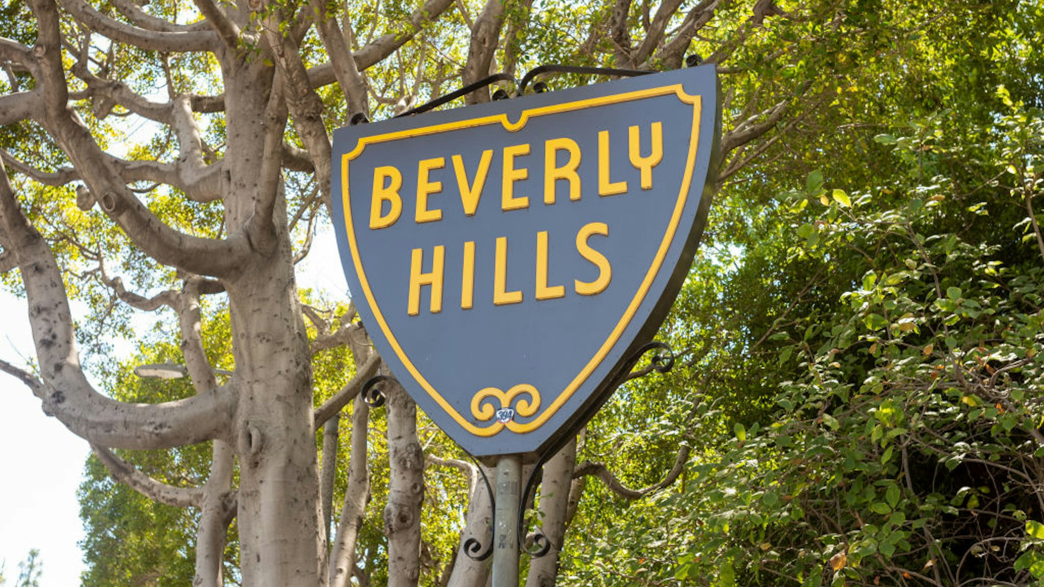 View of Beverly Hills street sign is seen on Sunset Boulevard on July 30, 2020 in Los Angeles, California.