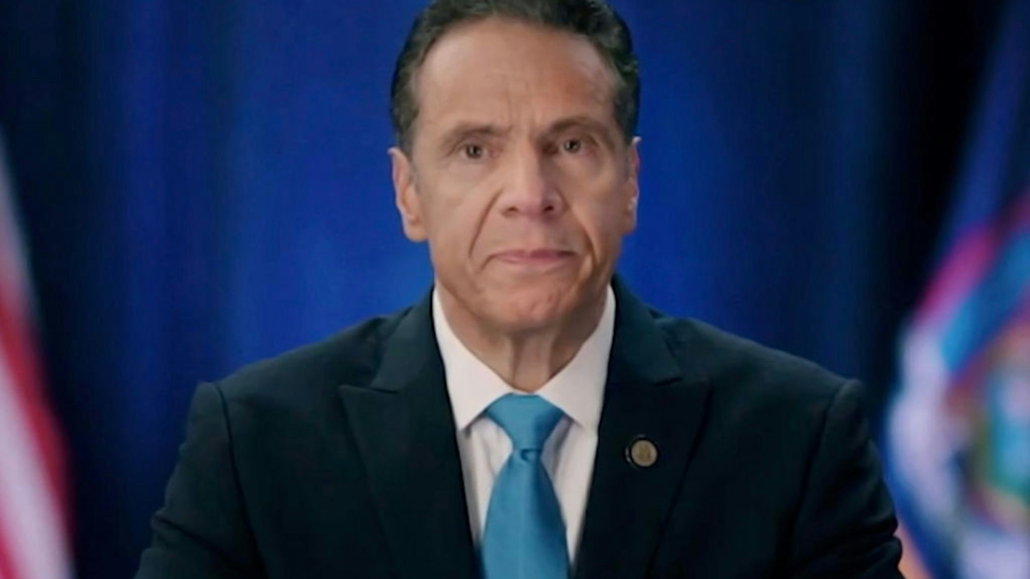 In this screenshot from the DNCC’s livestream of the 2020 Democratic National Convention, New York Gov. Andrew Cuomo addresses the virtual convention on August 17, 2020.