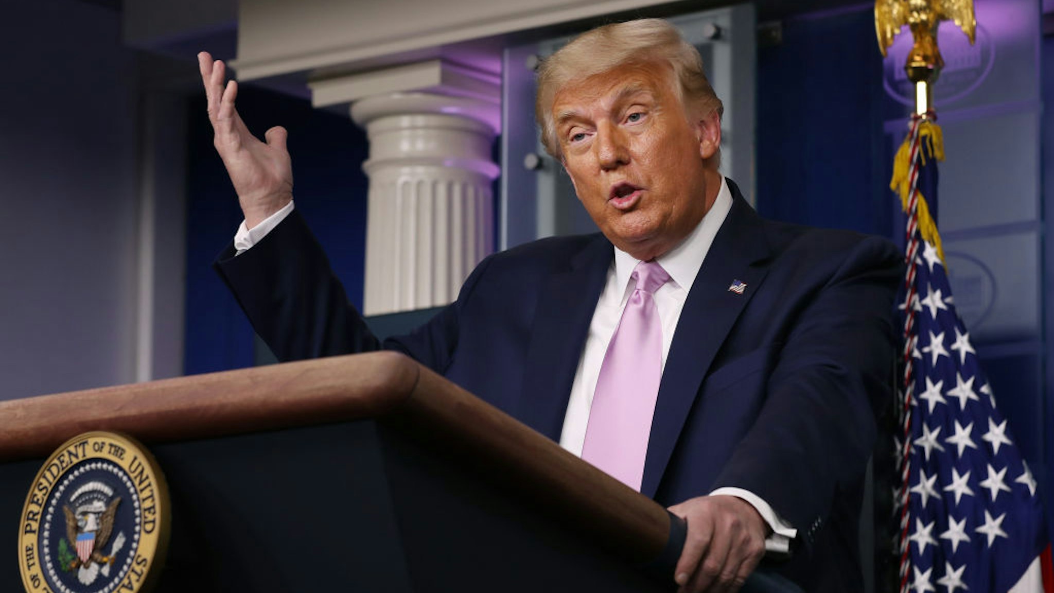 U.S. President Donald Trump holds a news conference in the Brady Press Briefing Room at the White House August 19, 2020 in Washington, DC.