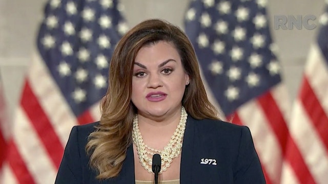 In this screenshot from the RNC’s livestream of the 2020 Republican National Convention, anti-abortion activist Abby Johnson addresses the virtual convention on August 25, 2020.