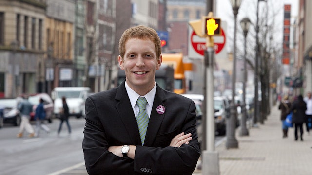 Mayor-elect Alex Morse, 22, poses on December 5, 2011 in downtown Holyoke, Massachusetts.