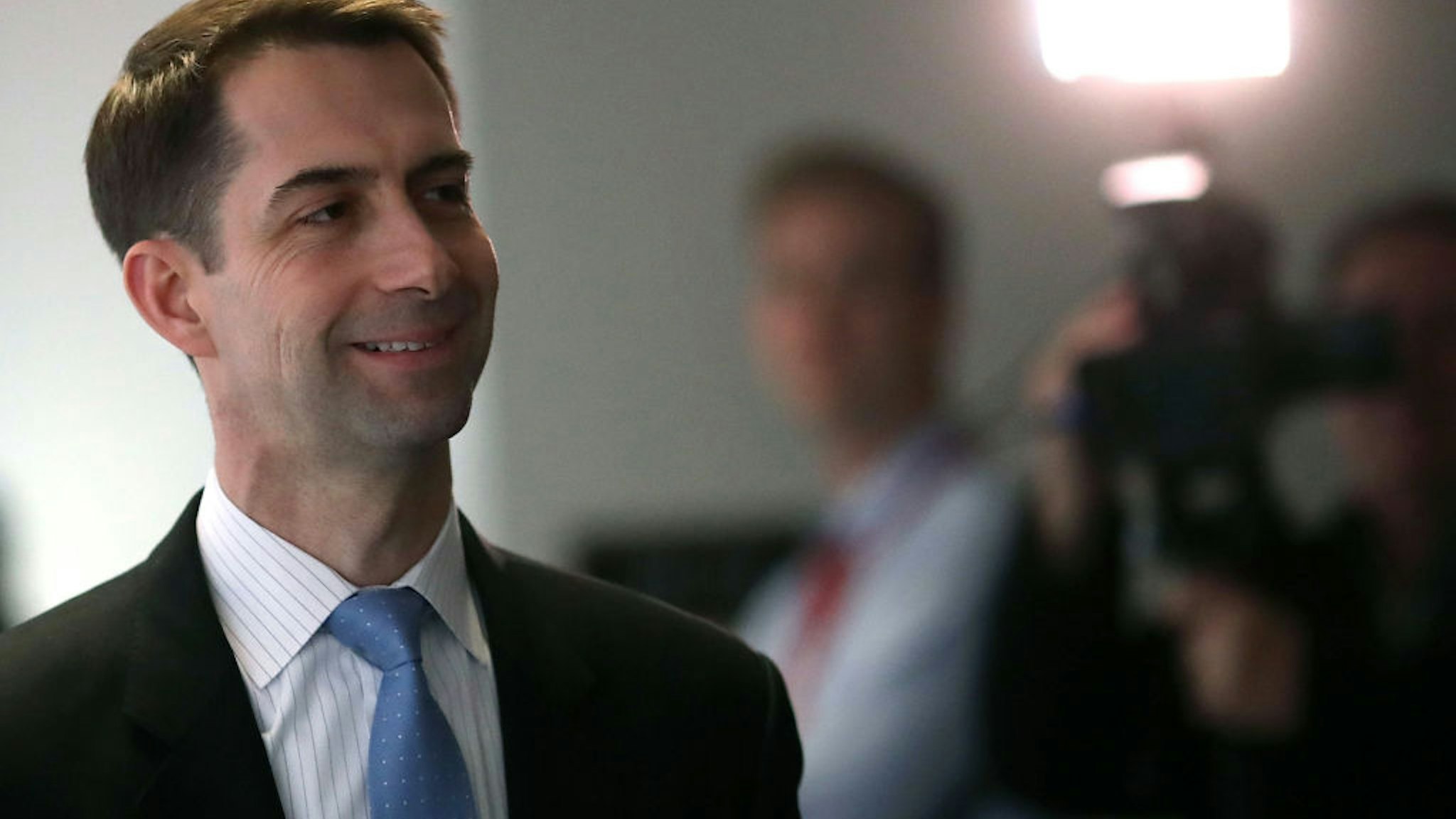 Sen. Tom Cotton (R-AR) walks to a closed door Senate Intelligence Committee meeting, on March 8, 2018 in Washington, DC.
