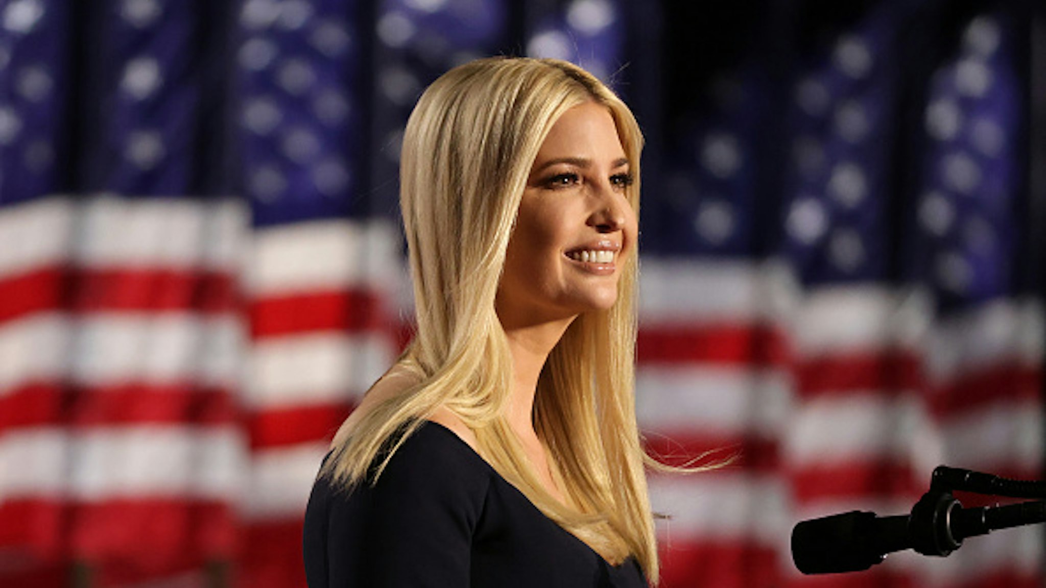 WASHINGTON, DC - AUGUST 27: Ivanka Trump, daughter of U.S. President Donald Trump and White House adviser, addresses attendees as Trump prepares to deliver his acceptance speech for the Republican presidential nomination on the South Lawn of the White House on August 27, 2020 in Washington, DC. President Trump is scheduled to deliver the speech in front of 1500 invited guests.