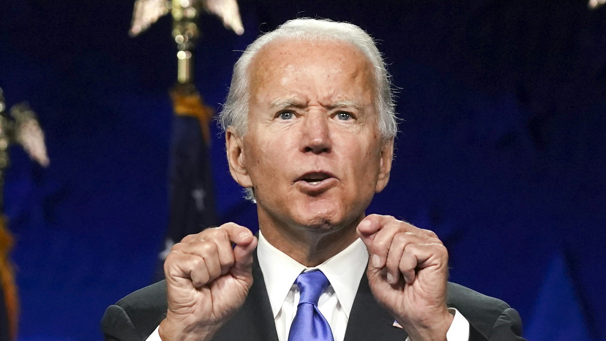 Former Vice President Joe Biden, Democratic presidential nominee, speaks during the Democratic National Convention at the Chase Center in Wilmington, Delaware, U.S., on Thursday, Aug. 20, 2020. Biden accepted the Democratic nomination to challenge President Donald Trump, urging Americans in a prime-time address to vote for new national leadership that will overcome deep U.S. political divisions.
