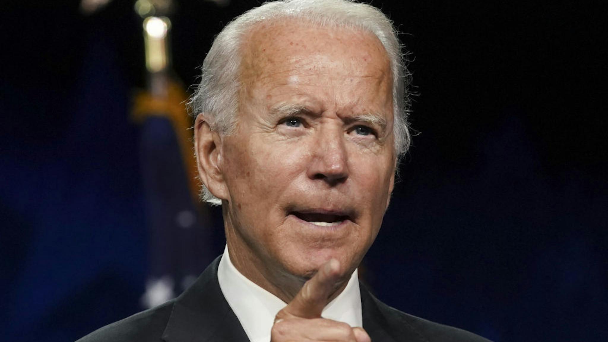 Joe Biden Former Vice President Joe Biden, Democratic presidential nominee, speaks during the Democratic National Convention at the Chase Center in Wilmington, Delaware, U.S., on Thursday, Aug. 20, 2020. Biden accepted the Democratic nomination to challenge President Donald Trump, urging Americans in a prime-time address to vote for new national leadership that will overcome deep U.S. political divisions. Photographer: Stefani Reynolds/Bloomberg via Getty Images
