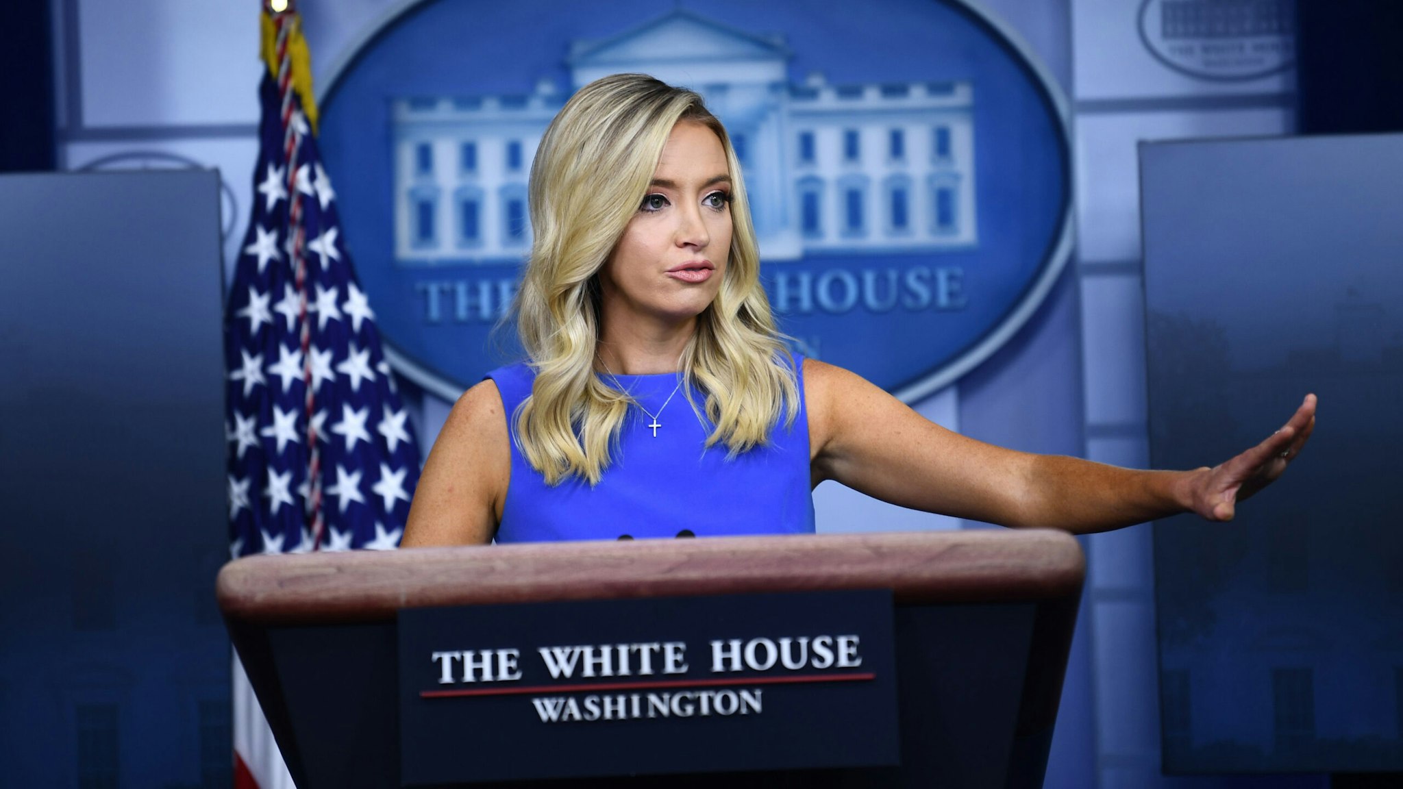 White House Press Secretary Kayleigh McEnany speaks during a press briefing in the James S. Brady Press Briefing Room at the White House, in Washington, DC on August 4, 2020.