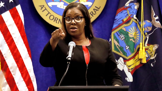 Letitia James, New York's attorney general, speaks during a news conference in New York, U.S., Thursday, Aug. 6, 2020. New York is seeking to dissolve the National Rifle Association as the state attorney general accused the gun rights group and its current and former senior officials of engaging in a massive fraud against donors.