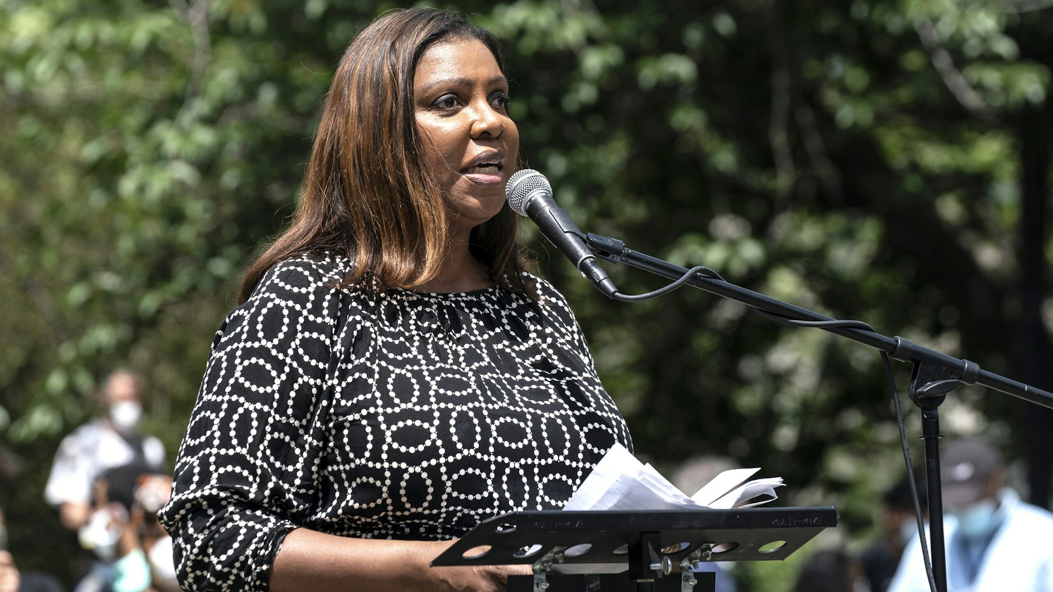 NEW YORK, UNITED STATES - 2020/06/04: New York State Attorney General Letitia James attends memorial service for George Floyd on Cadman Plaza.