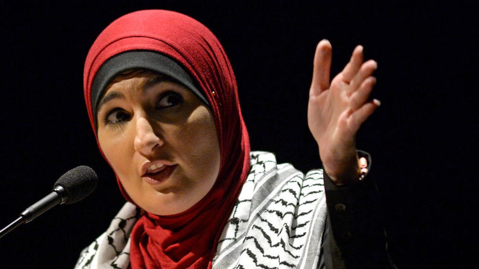 Linda Sarsour AMHERST, MA - MAY 4: Political activist Linda Sarsour speaks during a panel on free speech and the Israeli-Palestinian conflict at the University of Massachusetts campus in Amherst, Massachusetts on May 4, 2019. (Staff Photo By Christopher Evans/MediaNews Group/Boston Herald via Getty Images)