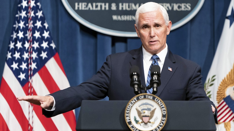 WASHINGTON, DC - JUNE 26: Vice President Mike Pence speaks after leading a White House Coronavirus Task Force briefing at the Department of Health and Human Services on June 26, 2020 in Washington, DC. Cases of coronavirus disease (COVID-19) are rising in southern and western states forcing businesses to remain closed.