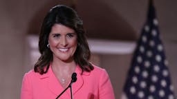 Nikki Haley Former U.S. Ambassador to the United Nations Nikki Haley stands on stage in an empty Mellon Auditorium while addressing the Republican National Convention at the Mellon Auditorium on August 24, 2020 in Washington, DC. The novel coronavirus pandemic has forced the Republican Party to move away from an in-person convention to a televised format, similar to the Democratic Party's convention a week earlier. (Photo by Chip Somodevilla/Getty Images)