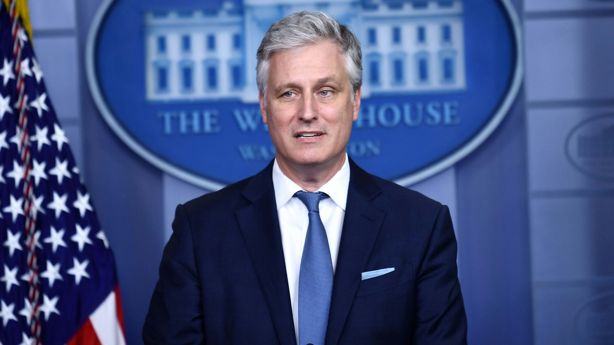 National Security Advisor Robert O'Brien speaks during a press briefing in the James S. Brady Press Briefing Room at the White House, in Washington, DC on August 13, 2020.