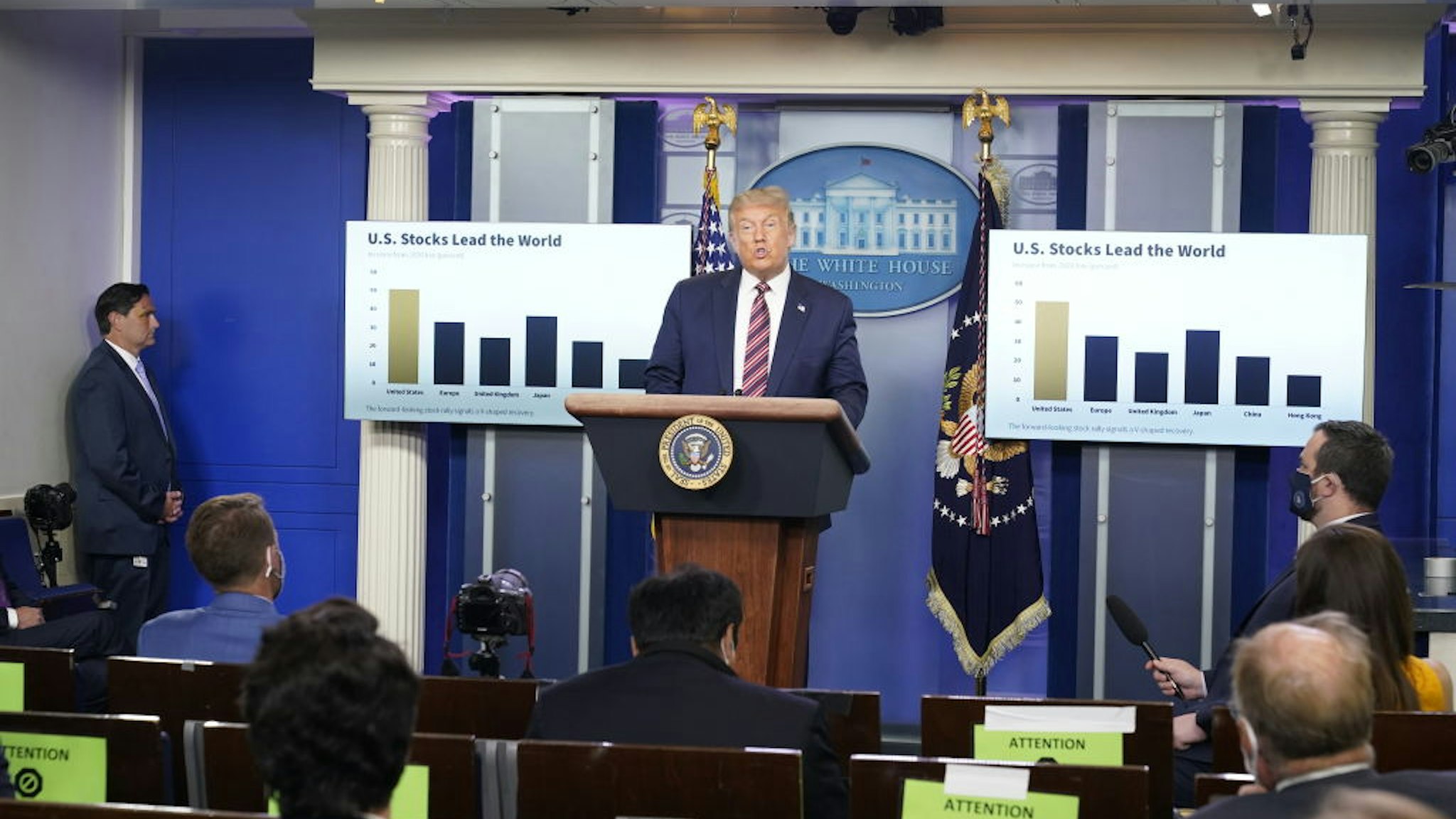 U.S. President Donald Trump speaks during a news conference in the James S. Brady Press Briefing Room at the White House in Washington, D.C., U.S. on Wednesday, Aug. 12, 2020. Trump stepped up his effort to push school systems to reopen by hosting an event at the White House featuring parents, educators and researchers who argued for in-person learning. Photographer: Chris Kleponis/Polaris/Bloomberg via Getty Images
