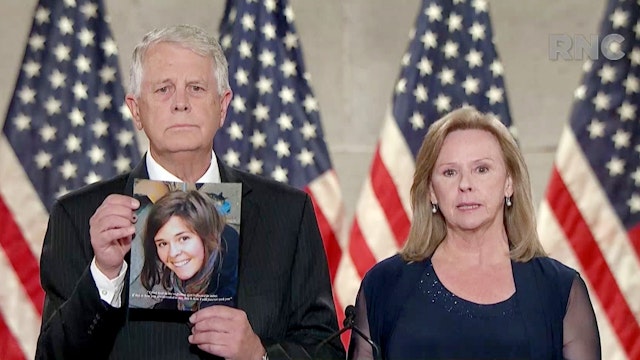 CHARLOTTE, NC - AUGUST 27: (EDITORIAL USE ONLY) In this screenshot from the RNC’s livestream of the 2020 Republican National Convention, Carl and Marsha Mueller, parents of humanitarian worker Kayla Mueller who was killed by ISIS, address the virtual convention on August 27, 2020. The convention is being held virtually due to the coronavirus pandemic but will include speeches from various locations including Charlotte, North Carolina and Washington, DC.