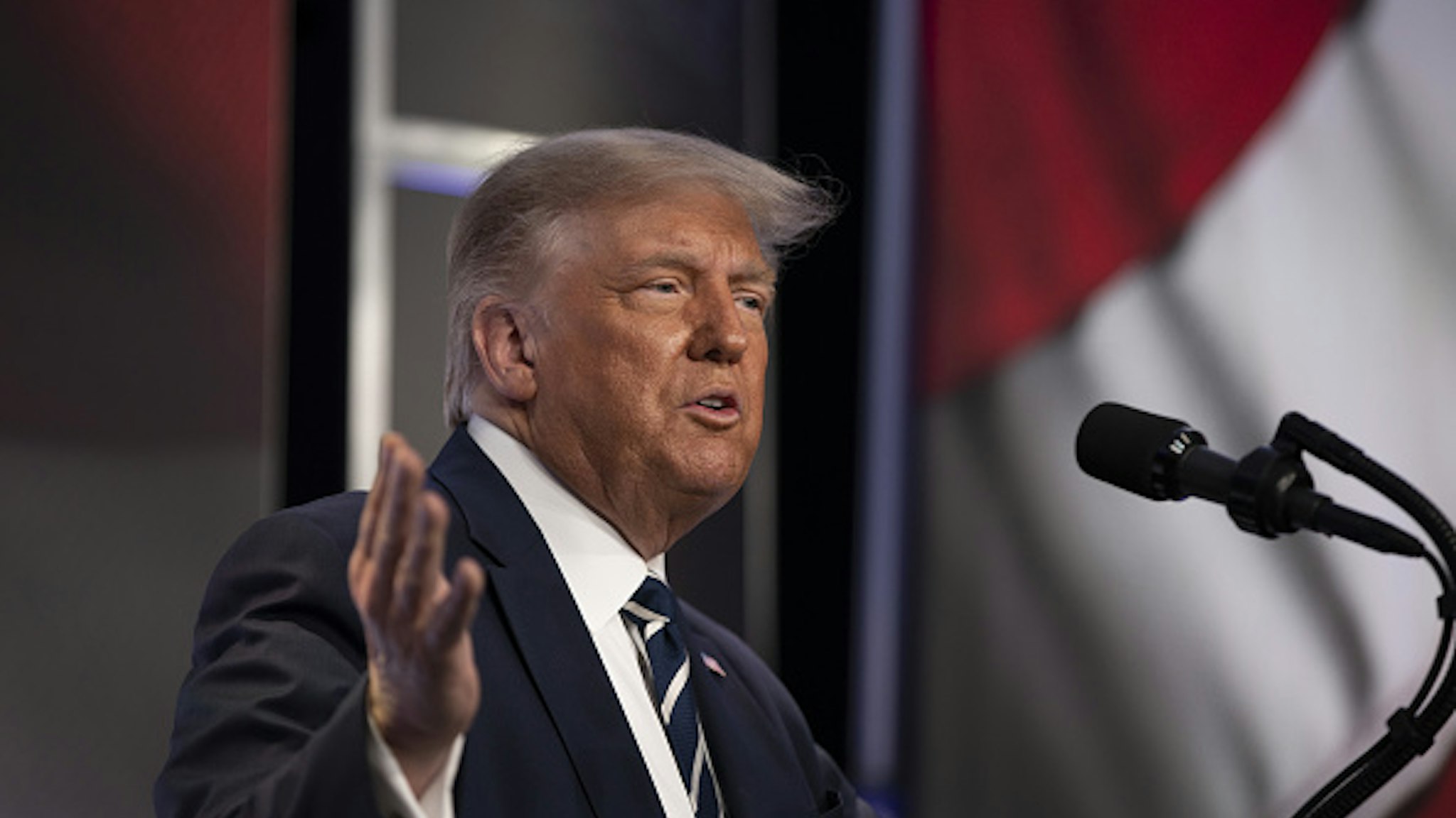 U.S. President Donald Trump speaks at the 2020 Council for National Policy Meeting in Arlington, Virginia, U.S., on Friday, Aug. 21, 2020. Trump said that he isn't trying to steal the election and that the results may not be known for weeks.