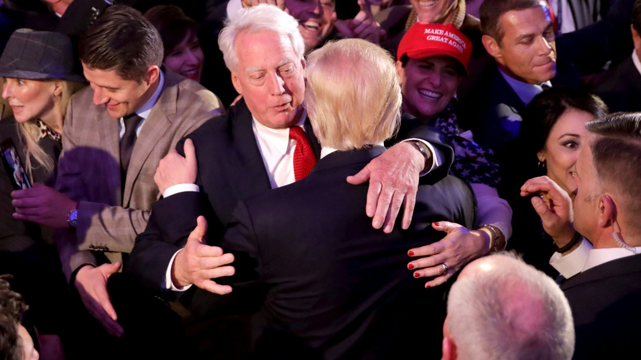 NEW YORK, NY - NOVEMBER 09: Republican president-elect Donald Trump hugs his brother Robert Trump after delivering his acceptance speech at the New York Hilton Midtown in the early morning hours of November 9, 2016 in New York City. Donald Trump defeated Democratic presidential nominee Hillary Clinton to become the 45th president of the United States.