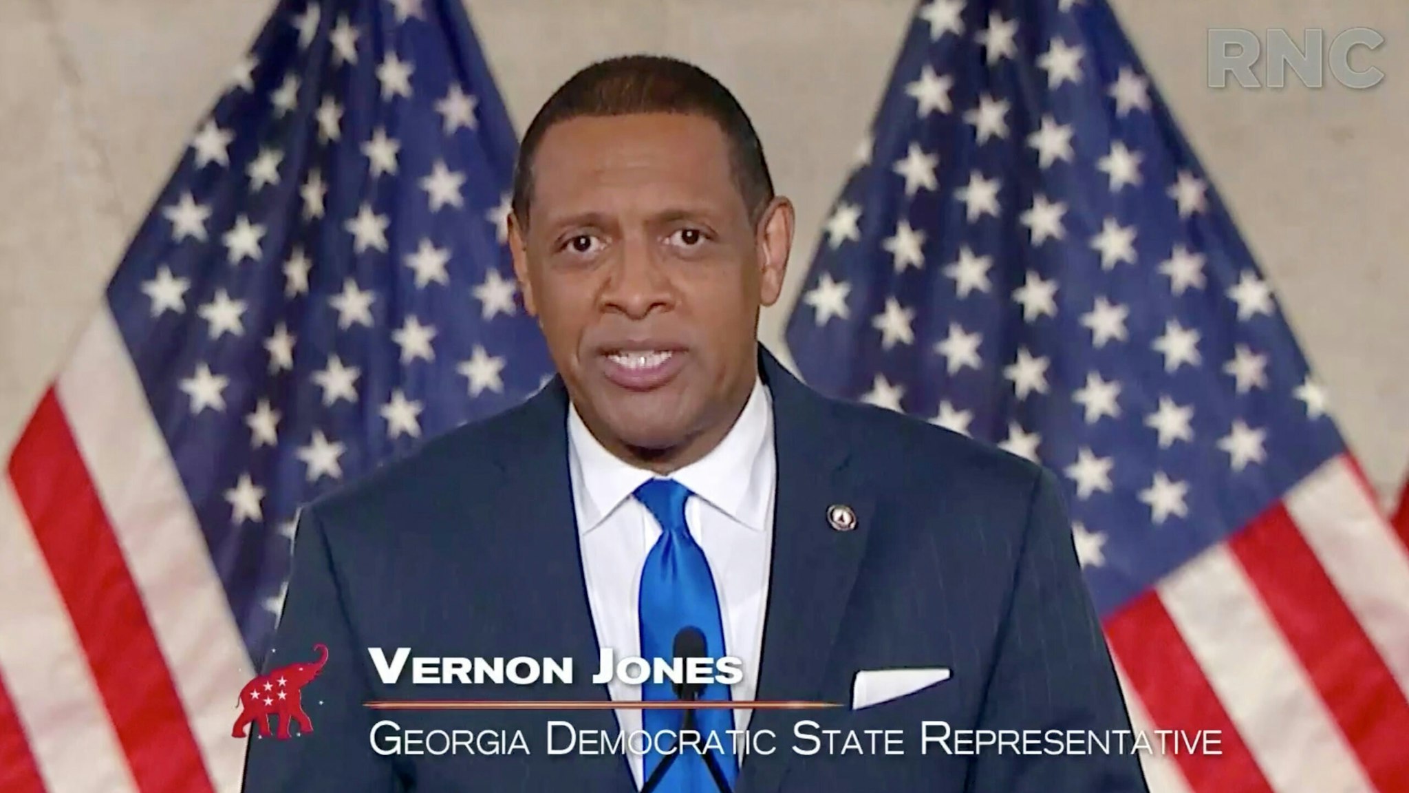CHARLOTTE, NC - AUGUST 24: (EDITORIAL USE ONLY) In this screenshot from the RNC’s livestream of the 2020 Republican National Convention, U.S. Rep. Vernon Jones (D-GA) addresses the virtual convention on August 24, 2020. The convention is being held virtually due to the coronavirus pandemic but will include speeches from various locations including Charlotte, North Carolina and Washington, DC.