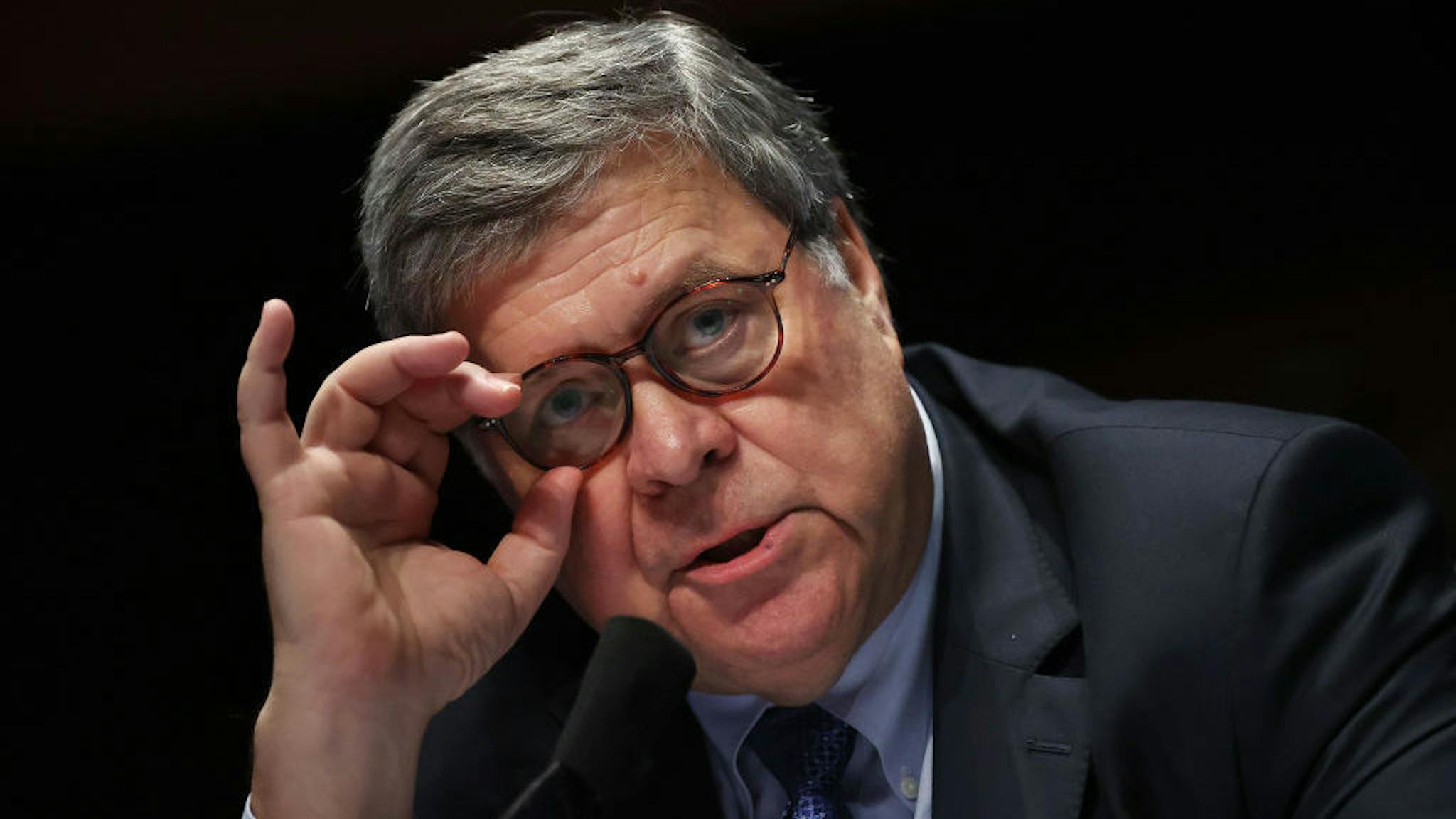 William Barr WASHINGTON, DC - JULY 28: U.S. Attorney General William Barr testifies before the House Judiciary Committee in the Congressional Auditorium at the U.S. Capitol Visitors Center July 28, 2020 in Washington, DC. In his first congressional testimony in more than a year, Barr faced questions from the committee about his deployment of federal law enforcement agents to Portland, Oregon, and other cities in response to Black Lives Matter protests; his role in using federal agents to violently clear protesters from Lafayette Square near the White House last month before a photo opportunity for President Donald Trump in front of a church; his intervention in court cases involving Trump's allies Roger Stone and Michael Flynn; and other issues. (Photo by Chip Somodevilla/Getty Images)