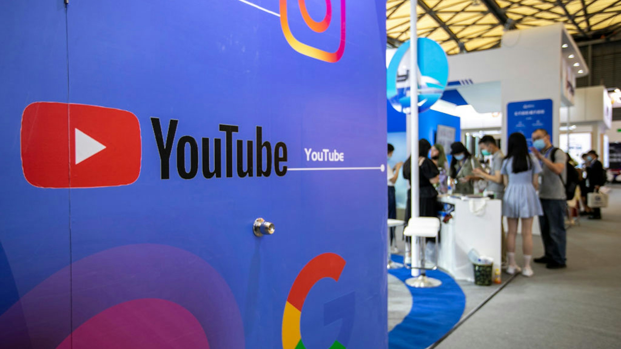 SHANGHAI, CHINA - JULY 31: A billboard advertisement for Youtube is seen during the 2020 China Digital Entertainment Expo &amp; Conference (ChinaJoy) at Shanghai New International Expo Center on July 31, 2020 in Shanghai, China. (Photo by VCG/VCG via Getty Images)