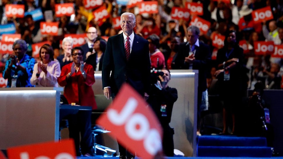 PHILADELPHIA, PA - JULY 27: US Vice President Joe Biden arrives on stage to deliver remarks on the third day of the Democratic National Convention at the Wells Fargo Center, July 27, 2016 in Philadelphia, Pennsylvania. Democratic presidential candidate Hillary Clinton received the number of votes needed to secure the party's nomination. An estimated 50,000 people are expected in Philadelphia, including hundreds of protesters and members of the media. The four-day Democratic National Convention kicked off July 25. (Photo by