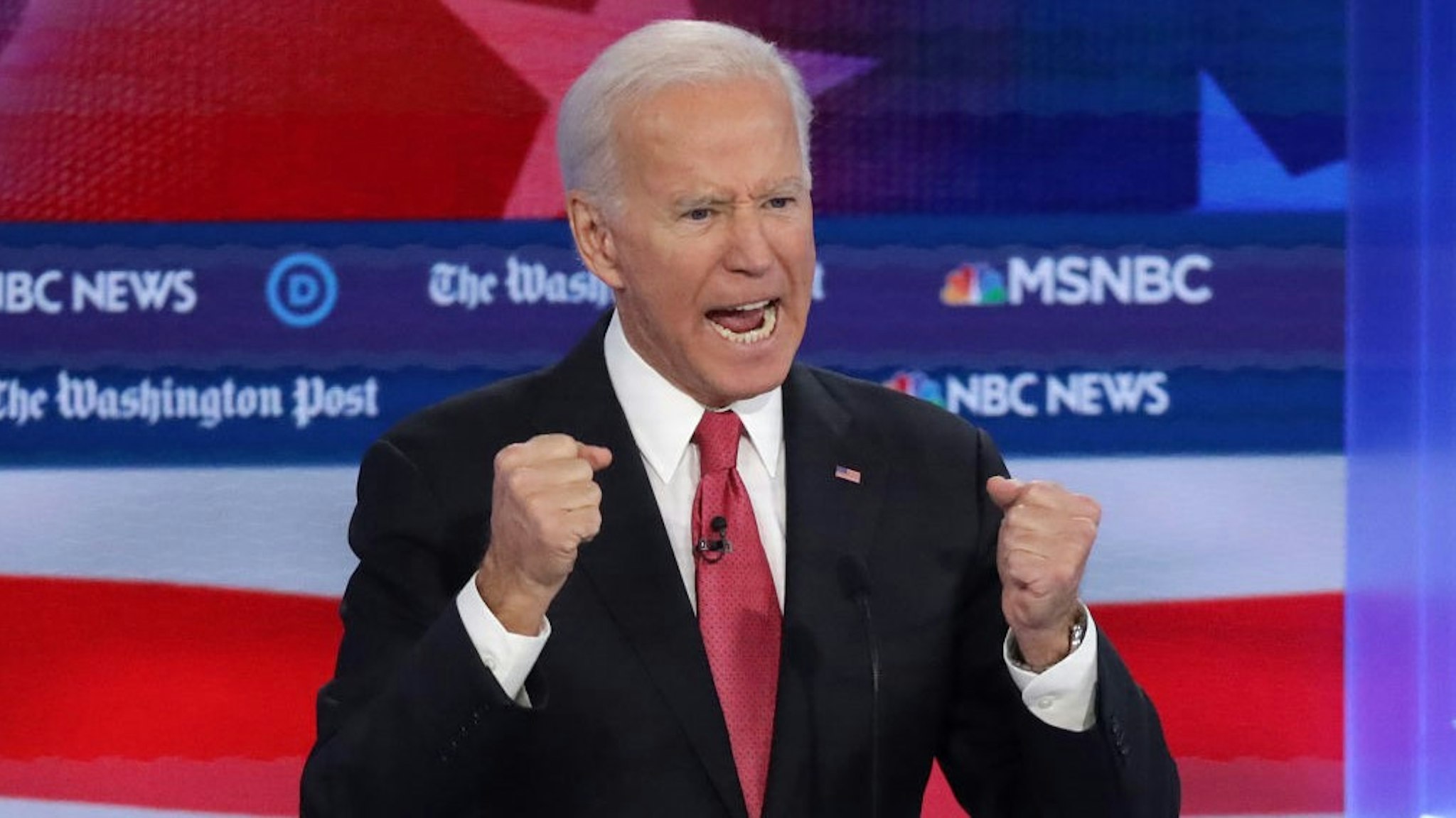 ATLANTA, GEORGIA - NOVEMBER 20: Former Vice President Joe Biden speaks during the Democratic Presidential Debate at Tyler Perry Studios November 20, 2019 in Atlanta, Georgia. Ten Democratic presidential hopefuls were chosen from the larger field of candidates to participate in the debate hosted by MSNBC and The Washington Post. (Photo by