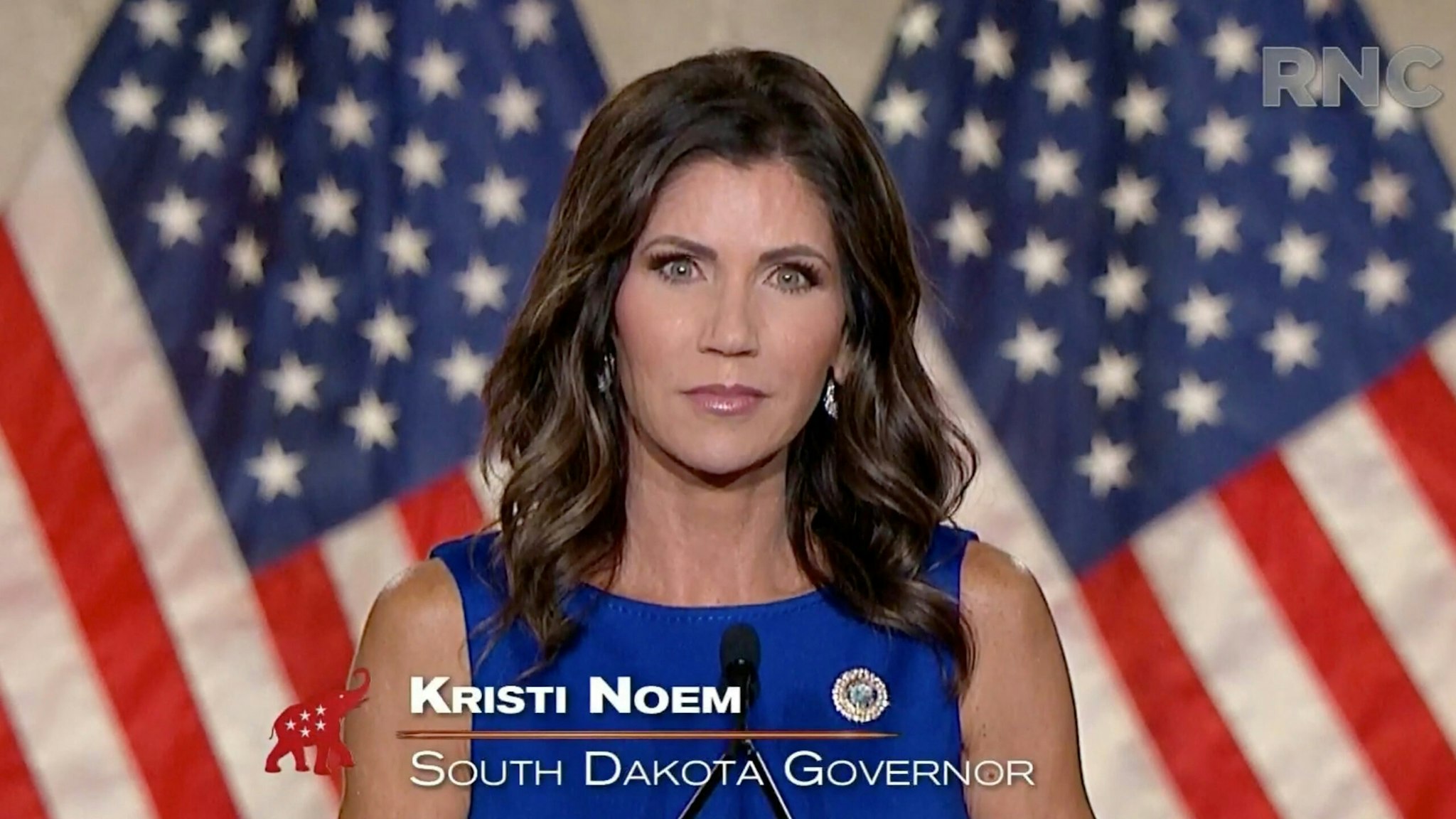 CHARLOTTE, NC - AUGUST 26: (EDITORIAL USE ONLY) In this screenshot from the RNC’s livestream of the 2020 Republican National Convention, South Dakota Gov. Kristi Noem addresses the virtual convention on August 26, 2020. The convention is being held virtually due to the coronavirus pandemic but will include speeches from various locations including Charlotte, North Carolina and Washington, DC.