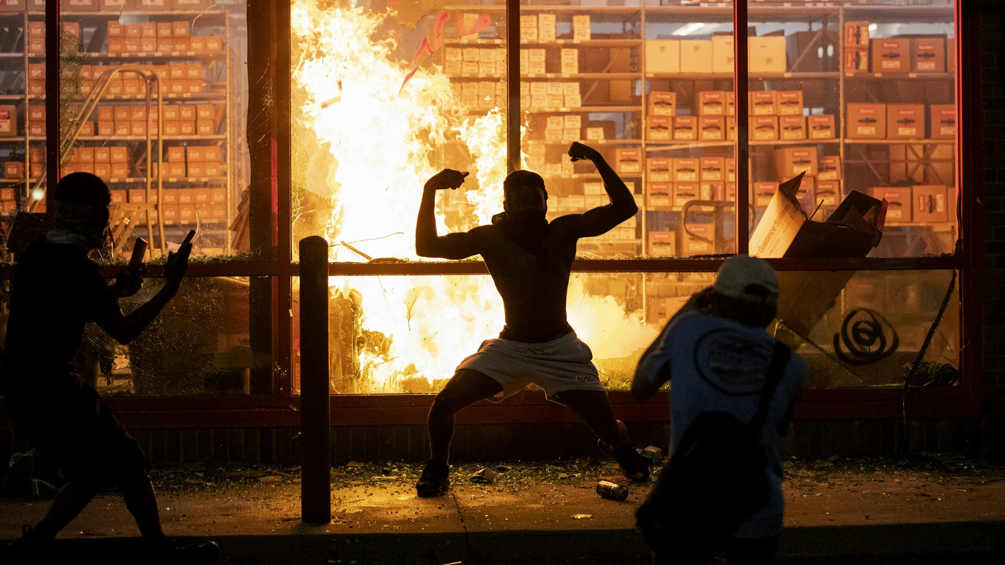 Minneapolis, MN May 27: A fire broke out in an auto parts store across from the Minneapolis police's Third Precinct station Wednesday amid a second night of protest.