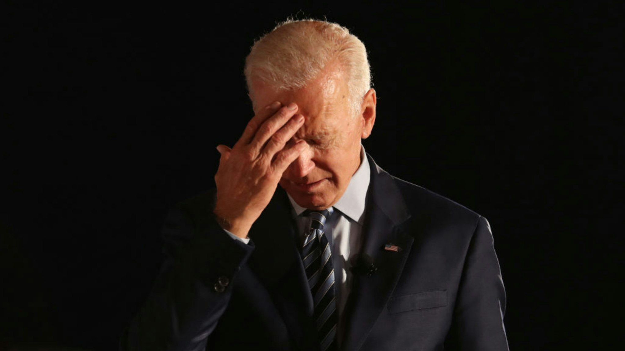 Democratic presidential candidate former U.S. Vice President Joe Biden pauses as he speaks during the AARP and The Des Moines Register Iowa Presidential Candidate Forum at Drake University on July 15, 2019 in Des Moines, Iowa.
