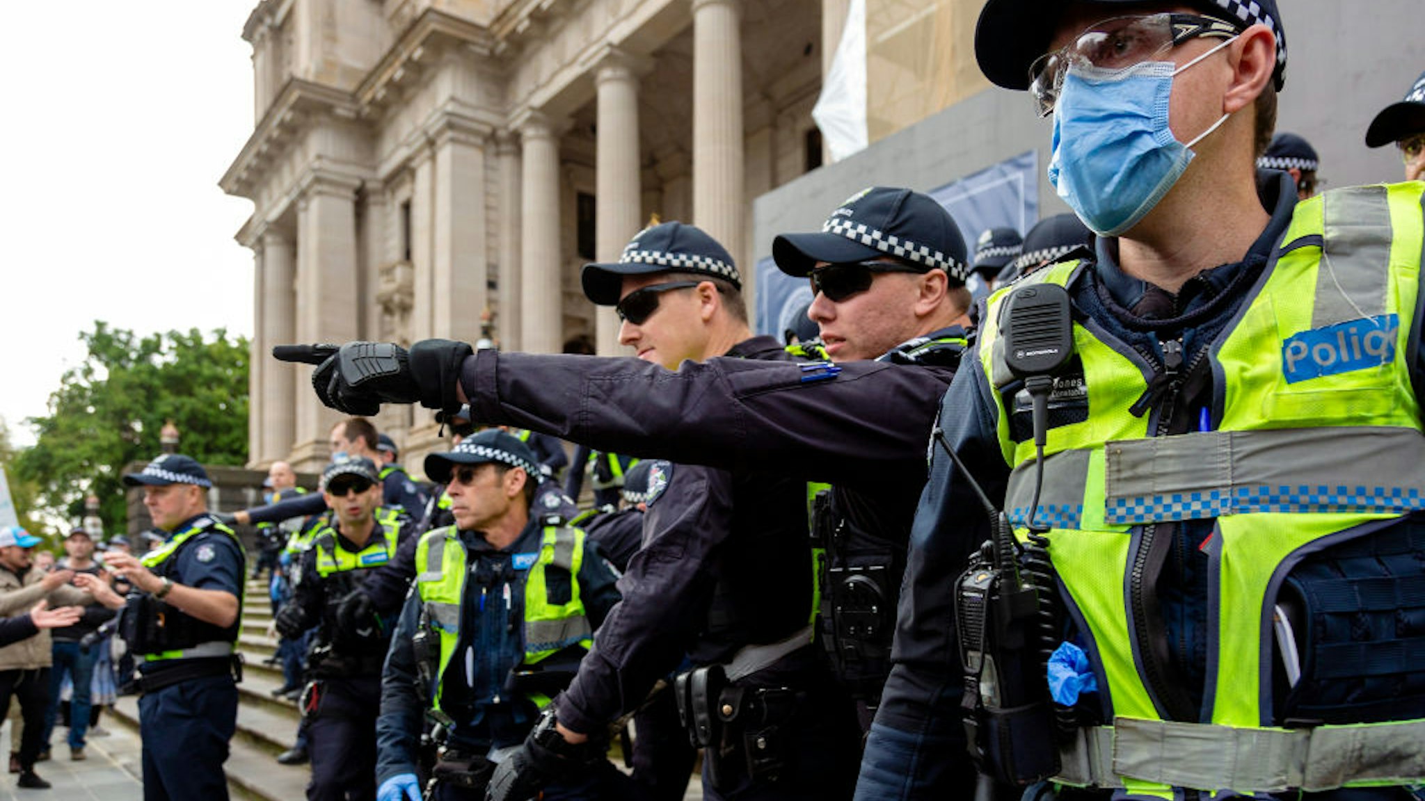 MELBOURNE, AUSTRALIA - MAY 10: Police and protesters violently clash during the Coronavirus (COVID-19) Anti-Lockdown Protest at Parliament House on 10 May, 2020 in Melbourne, Australia. (Photo by Speed Media/Icon Sportswire)