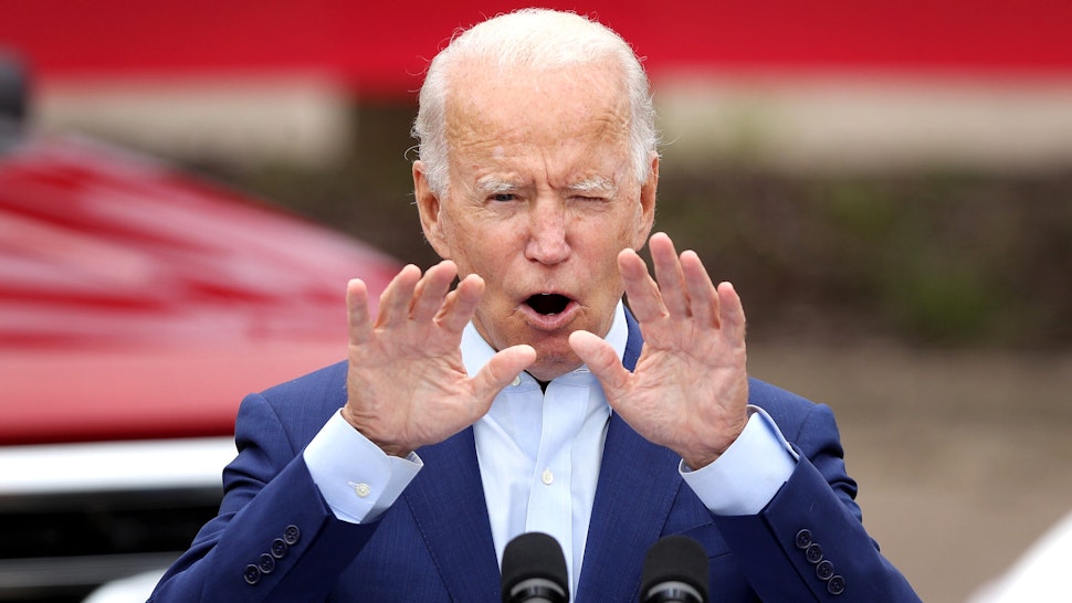 WARREN, MICHIGAN - SEPTEMBER 09: Democratic presidential nominee and former Vice President Joe Biden delivers remarks in the parking lot outside the United Auto Workers Region 1 offices on September 09, 2020 in Warren, Michigan. Biden is campaigning in Michigan, a state President Donald Trump won in 2016 by less than 11,000 votes, the narrowest margin of victory in state's presidential election history.