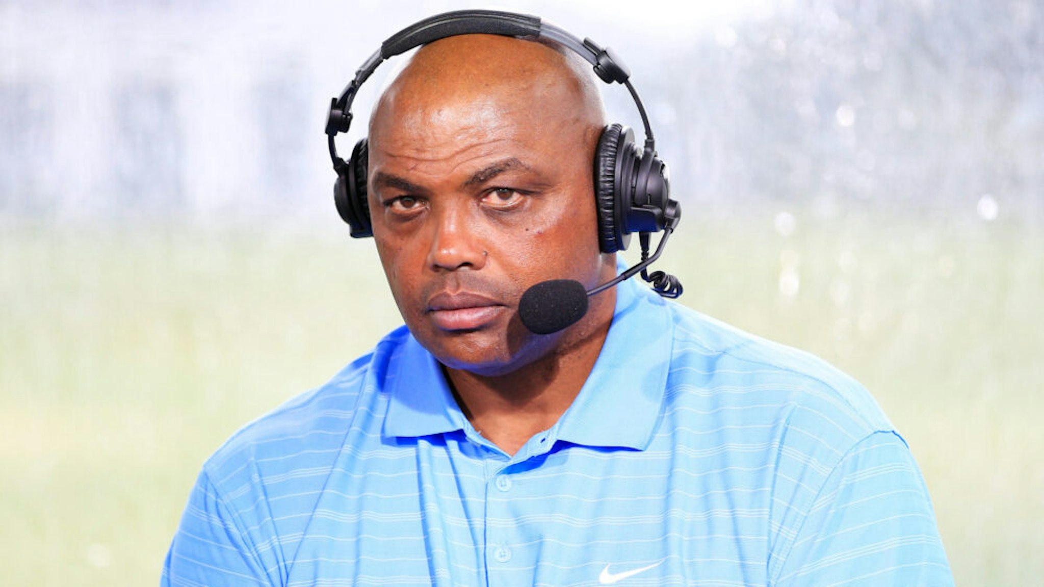 HOBE SOUND, FLORIDA - MAY 24: Charles Barkley commentates from the booth during The Match: Champions For Charity at Medalist Golf Club on May 24, 2020 in Hobe Sound, Florida.