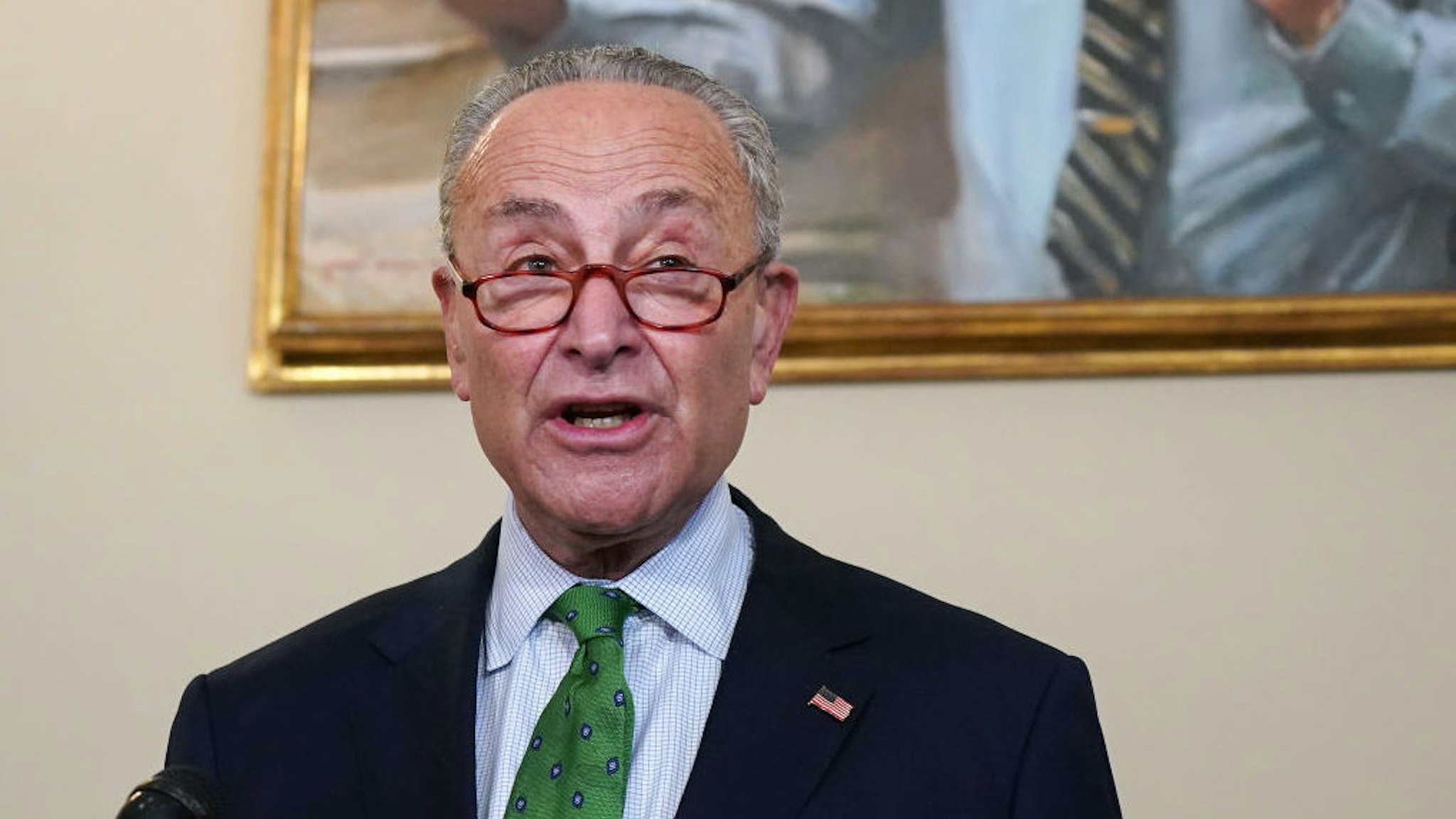 WASHINGTON, DC - SEPTEMBER 10: Senator Chuck Schumer speaks at the Back the Thrive Agenda press conference at the Longworth Office Building on September 10, 2020 in Washington, DC.