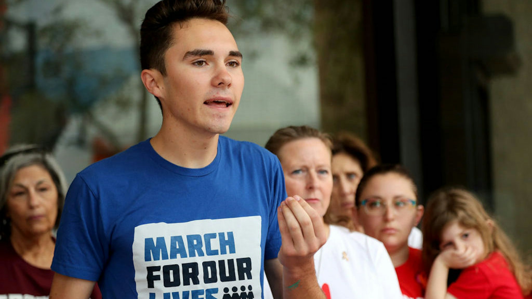 Parkland survivor David Hogg speaks during a news conference at the Broward County Government Center in Fort Lauderdale on Monday, Feb. 11, 2019, following the submission of 200 petitions to the Broward County Supervisor of Elections office as part of a ballot initiative to put on the 2020 election ballot a ban on the sale of military-grade weapons. (Amy Beth Bennett/South Florida Sun Sentinel/TNS)