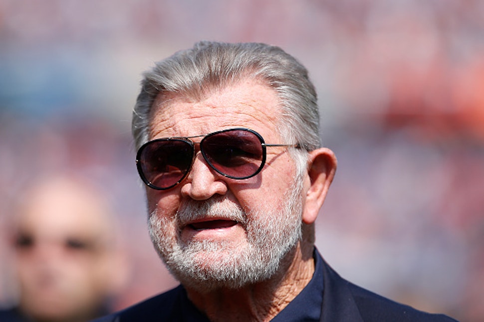 CHICAGO, IL - SEPTEMBER 10: Former Chicago Bears head coach Mike Ditka walks the sidelines during the game between the Chicago Bears and the Atlanta Falcons at Soldier Field on September 10, 2017 in Chicago, Illinois.