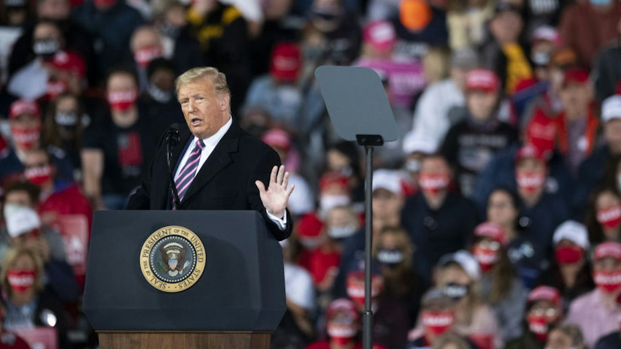 U.S. President Donald Trump speaks during a 'Make America Great Again' campaign rally in Moon Township, Pennsylvania, U.S., on Tuesday, Sept. 22, 2020. Trump's plan to replace the late Justice Ruth Bader Ginsburg on the U.S. Supreme Court gained momentum on Tuesday after Senate Republicans all but quashed Democrats hopes of stalling a nominee until Inauguration Day. Photographer: Michael Swensen/Bloomberg