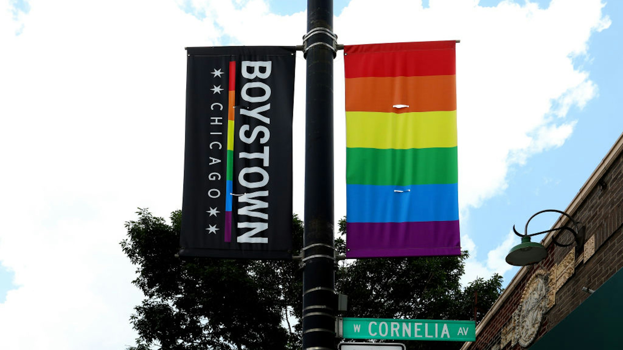 CHICAGO - JULY 13: A Boystown Chicago banner hangs along Cornelia Avenue in the Boystown Lakeview neighborhood in Chicago, Illinois on July 13, 2019. (Photo By Raymond Boyd/Getty Images)