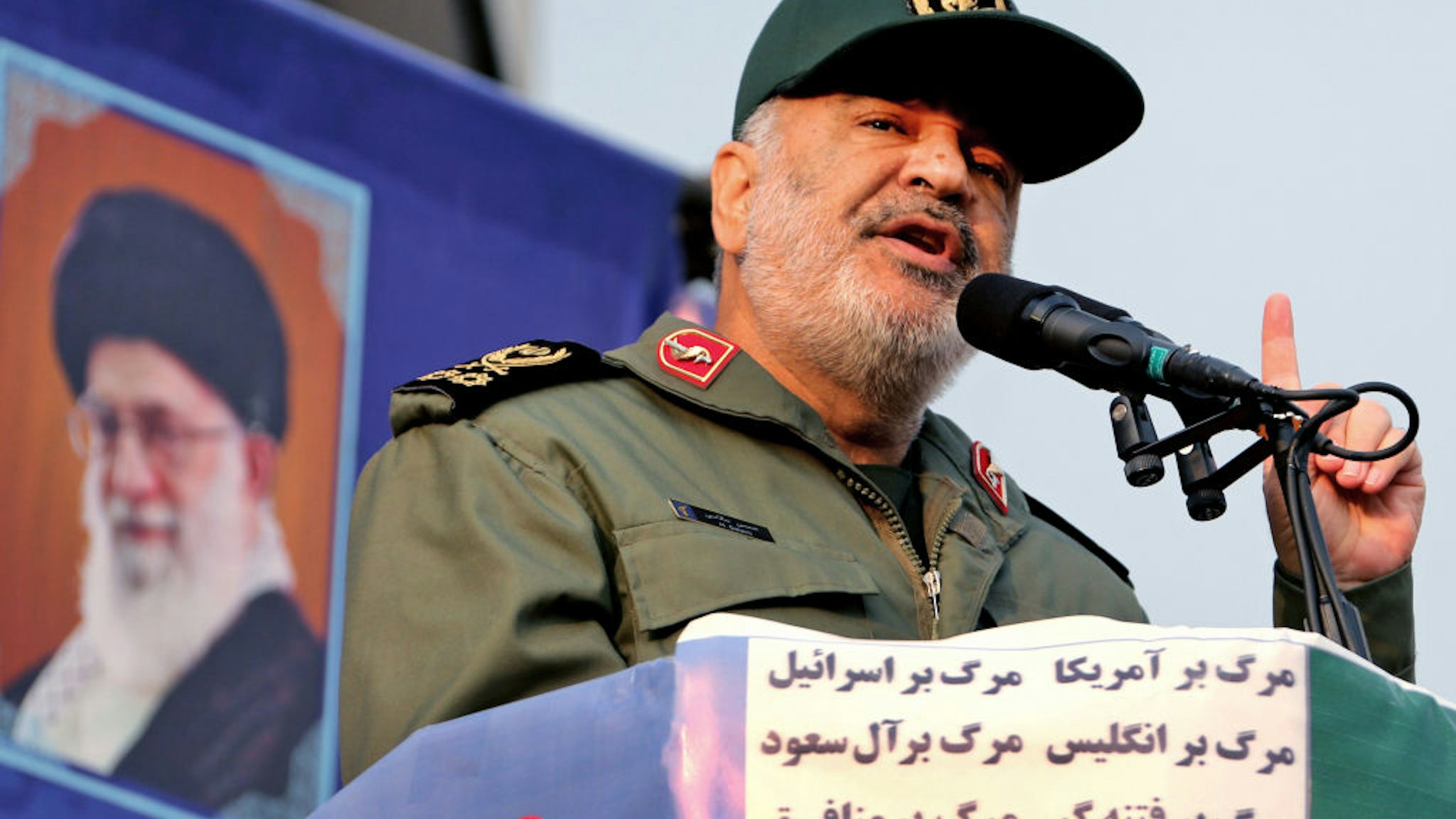 Iranian Revolutionary Guards commander Major General Hossein Salami speaks during a pro-government rally in the capital Tehran's central Enghelab Square on November 25, 2019.