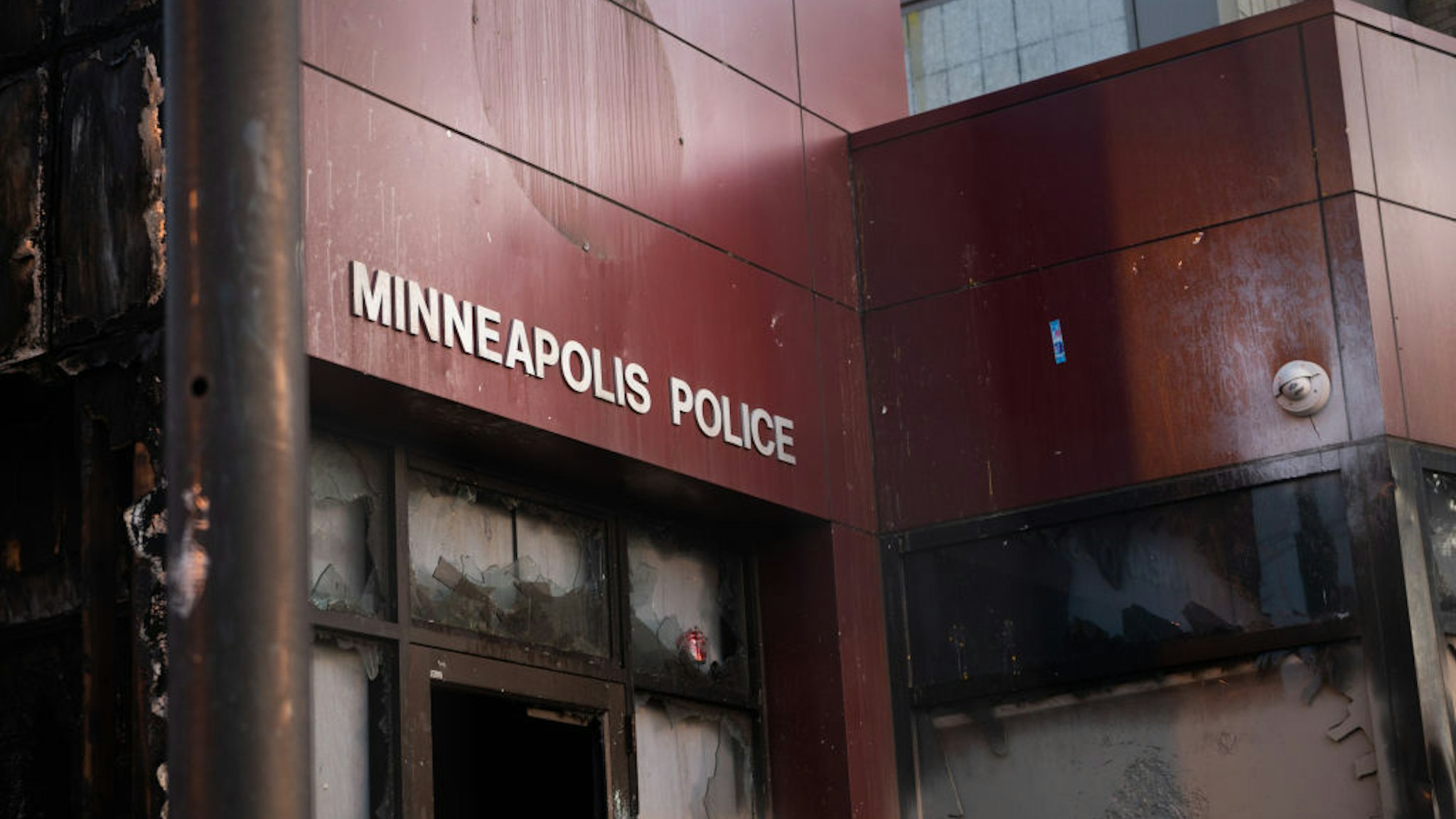 The 3rd Precinct Police Station was abandoned by police and protestors took destroying it and raiding it after one of Minneapolis' police officers killed an African-American man named George Floyd in Minneapolis, United States, on May 29, 2020. Protests continued following the death of George Floyd, who died after being restrained by Minneapolis police officers on Memorial Day. (Photo by Zach D Roberts/NurPhoto via Getty Images)