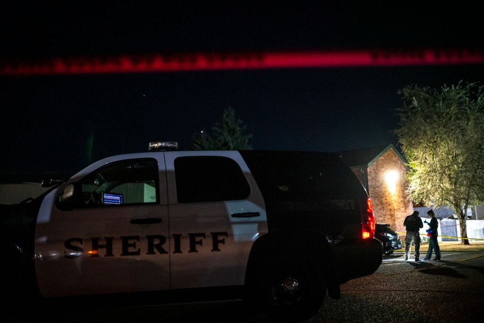 Investigators work the scene at Tanglewilde Terrace where law enforcement shot and killed a man who is reportedly Michael Forest Reinoehl on September 3, 2020 in Lacey, Washington.