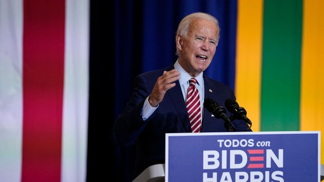 KISSIMMEE, FL - SEPTEMBER 15: Democratic presidential nominee and former Vice President Joe Biden speaks at a Hispanic heritage event at Osceola Heritage Park on September 15, 2020 in Kissimmee, Florida. National Hispanic Heritage Month in the United States runs from September 15th to October 15th. (Photo by Drew Angerer/Getty Images)