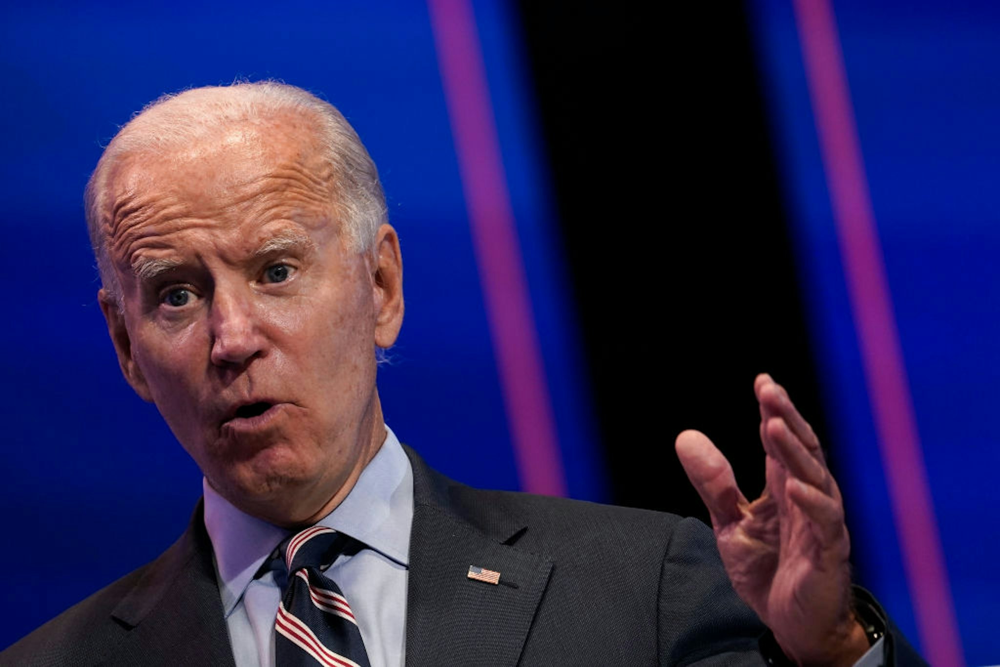 Democratic presidential nominee and former Vice President Joe Biden takes questions from reporters after a virtual coronavirus briefing with medical professionals on September 16, 2020 in Wilmington, Delaware.