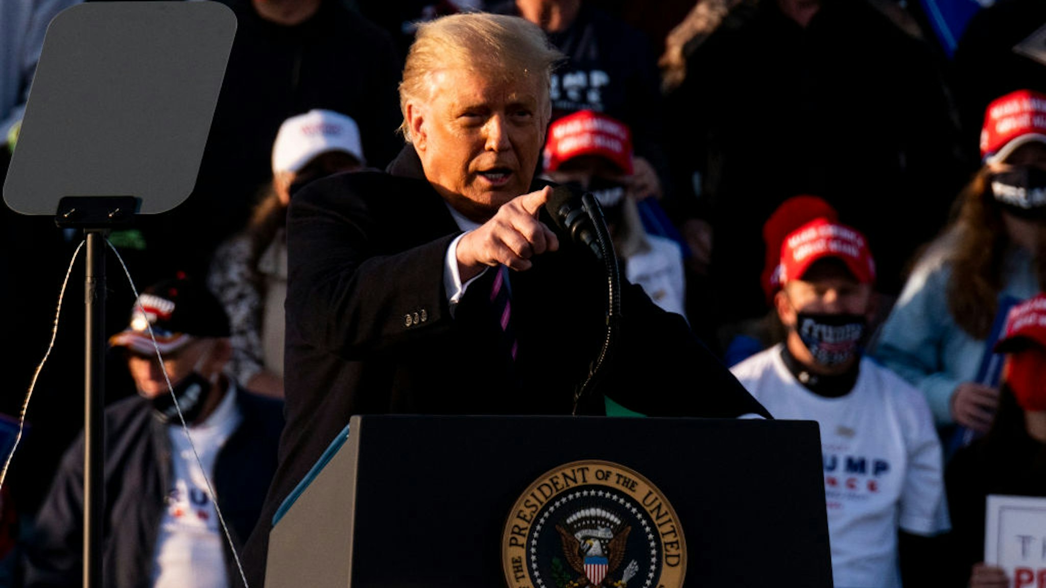 President Donald Trump speaks to supporters during a rally at the Bemidji Regional Airport on September 18, 2020 in Bemidji, Minnesota.