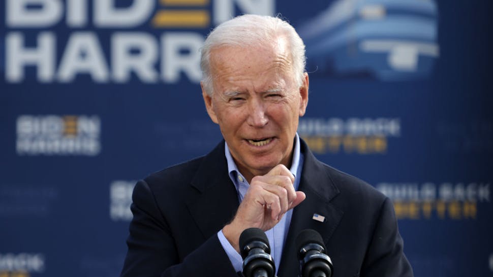 Democratic presidential nominee Joe Biden speaks before the launch of a train campaign tour at Cleveland Amtrak Station September 30, 2020 in Cleveland, Ohio.