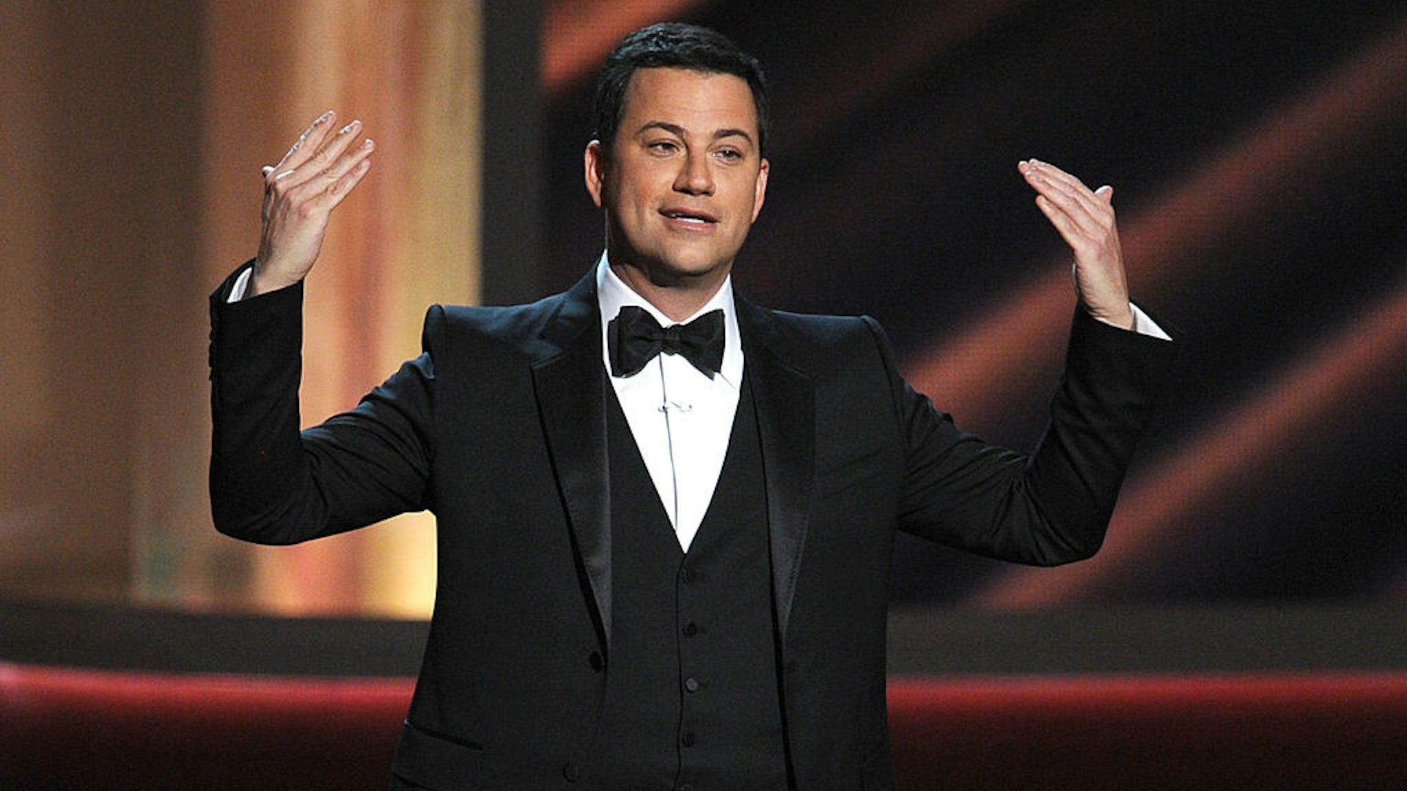OS ANGELES, CA - SEPTEMBER 23: Host Jimmy Kimmel speaks onstage during the 64th Annual Primetime Emmy Awards at Nokia Theatre L.A. Live on September 23, 2012 in Los Angeles, California. (Photo by Kevin Winter/Getty Images)