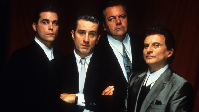 Ray Liotta, Robert De Niro, Paul Sorvino, and Joe Pesci publicity portrait for the film 'Goodfellas', 1990.