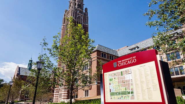 Hyde Park campus, University of Chicago map sign.