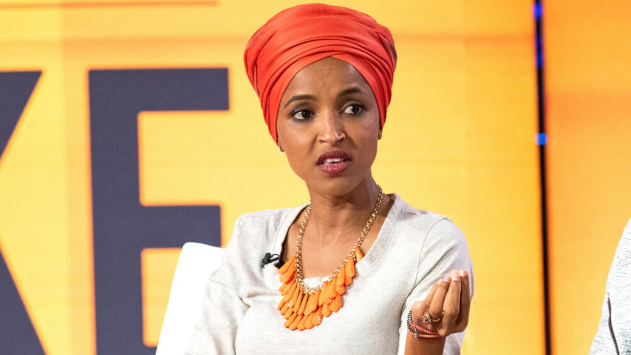 WASHINGTON, DC - SEPTEMBER 10: Congresswoman Ilhan Omar and Washington Post Reporter Danielle Douglas-Gabriel during BET News presents an Angela Rye Special " Young Gifted and Broke: Our Student Loan Crisis" at Howard Theater on September 10, 2019 in Washington, DC.