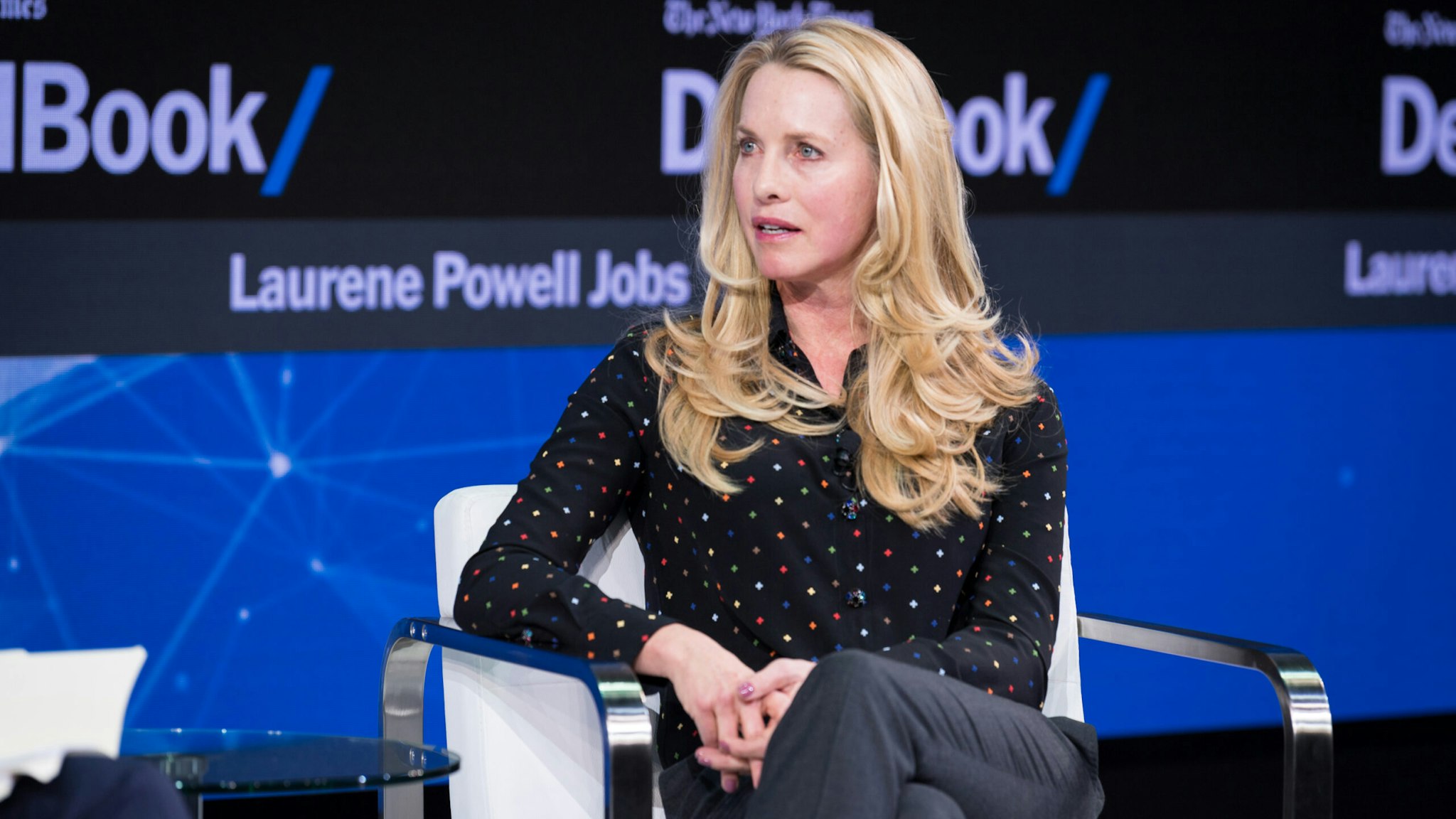 NEW YORK, NY - NOVEMBER 09: Laurene Powell Jobs speaks onstage during The New York Times 2017 DealBook Conference at Jazz at Lincoln Center on November 9, 2017 in New York City.