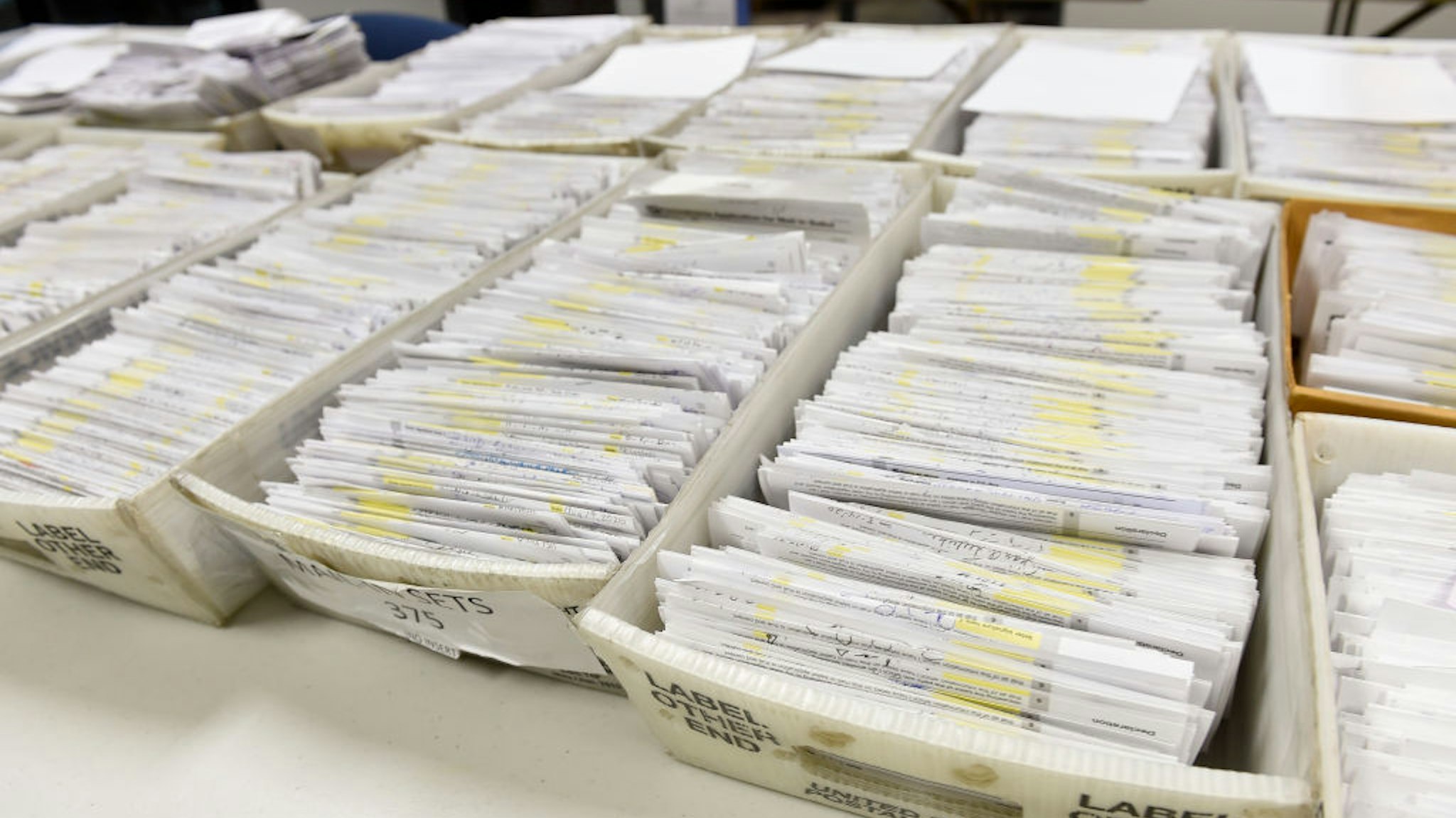 At the Berks County Office of Election Services in the Berks County Services Building in Reading, PA Thursday morning September 3, 2020 where they are processing applications for mail-in ballots. (Photo by Ben Hasty/MediaNews Group/Reading Eagle via Getty Images)