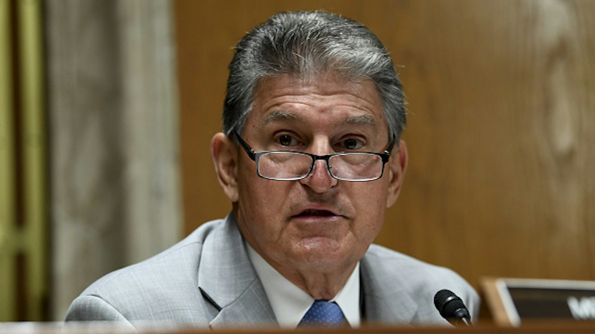 Senator Joe Manchin, a Democrat from West Virginia, speaks during a Senate Appropriations Subcommittee on Financial Services hearing in Washington, D.C., U.S., on Tuesday, June 16, 2020. The hearing will examine the Federal Communications Commission spectrum auctions program for fiscal year 2021.